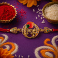 Om Peacock Designer Rakhi with Kundan Beaded Traditional Detail