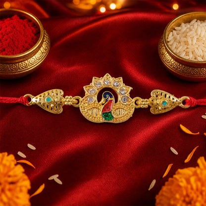 Peacock Kundan Designer Rakhi with Pearl Beaded Traditional Detail