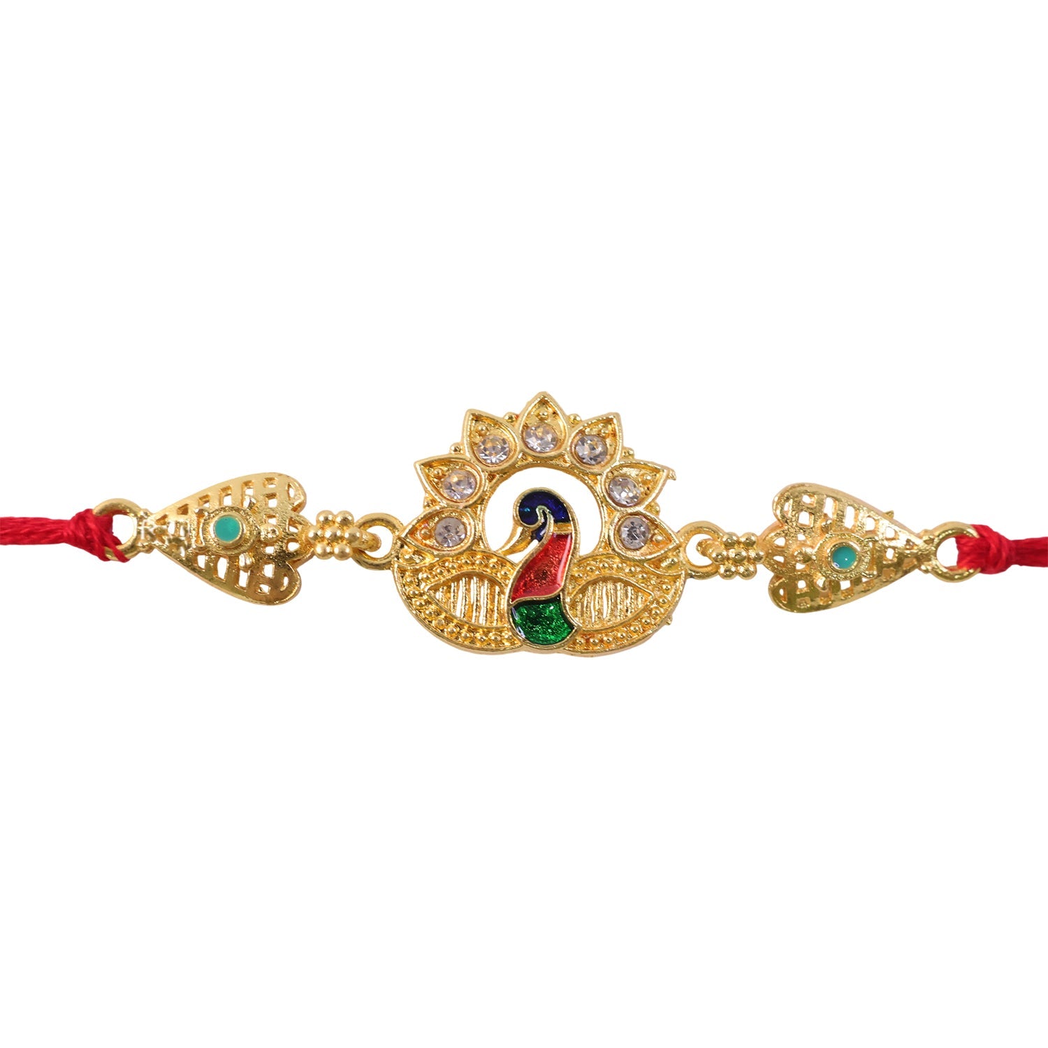 Peacock Kundan Designer Rakhi with Pearl Beaded Traditional Detail