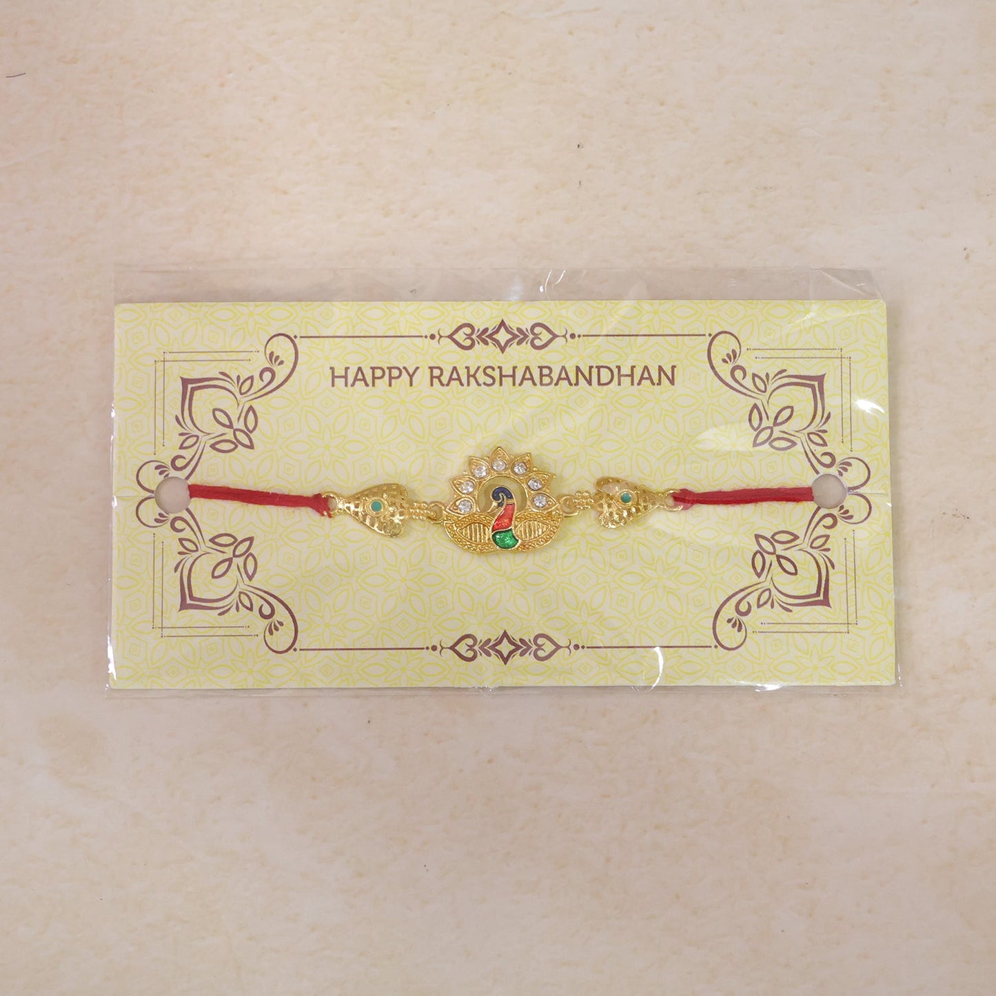 Peacock Kundan Designer Rakhi with Pearl Beaded Traditional Detail