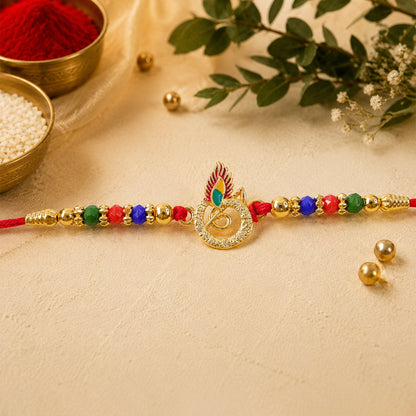 Peacock Feather Designer Rakhi with Beaded Festive Detailing Style