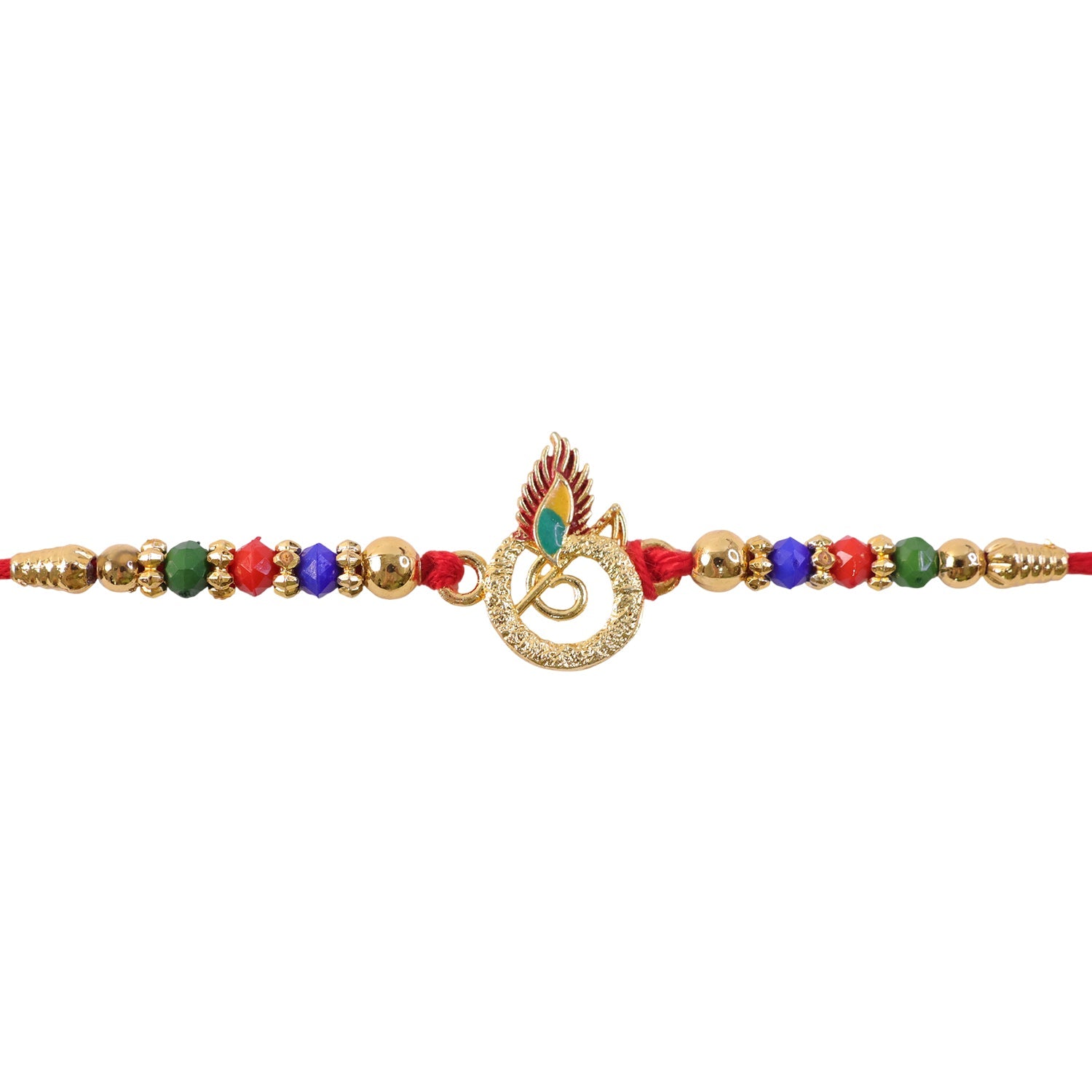 Peacock Feather Designer Rakhi with Beaded Festive Detailing Style