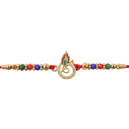 Peacock Feather Designer Rakhi with Beaded Festive Detailing Style