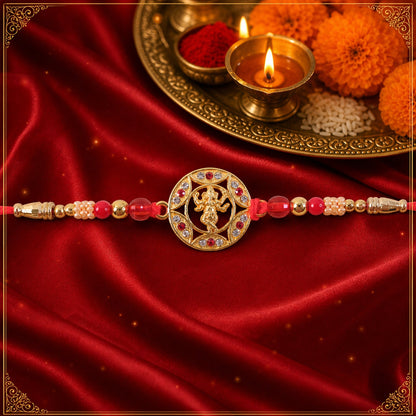 Ganesha Motif Round Designer Rakhi with Stone Beaded Festive Detail Pattern