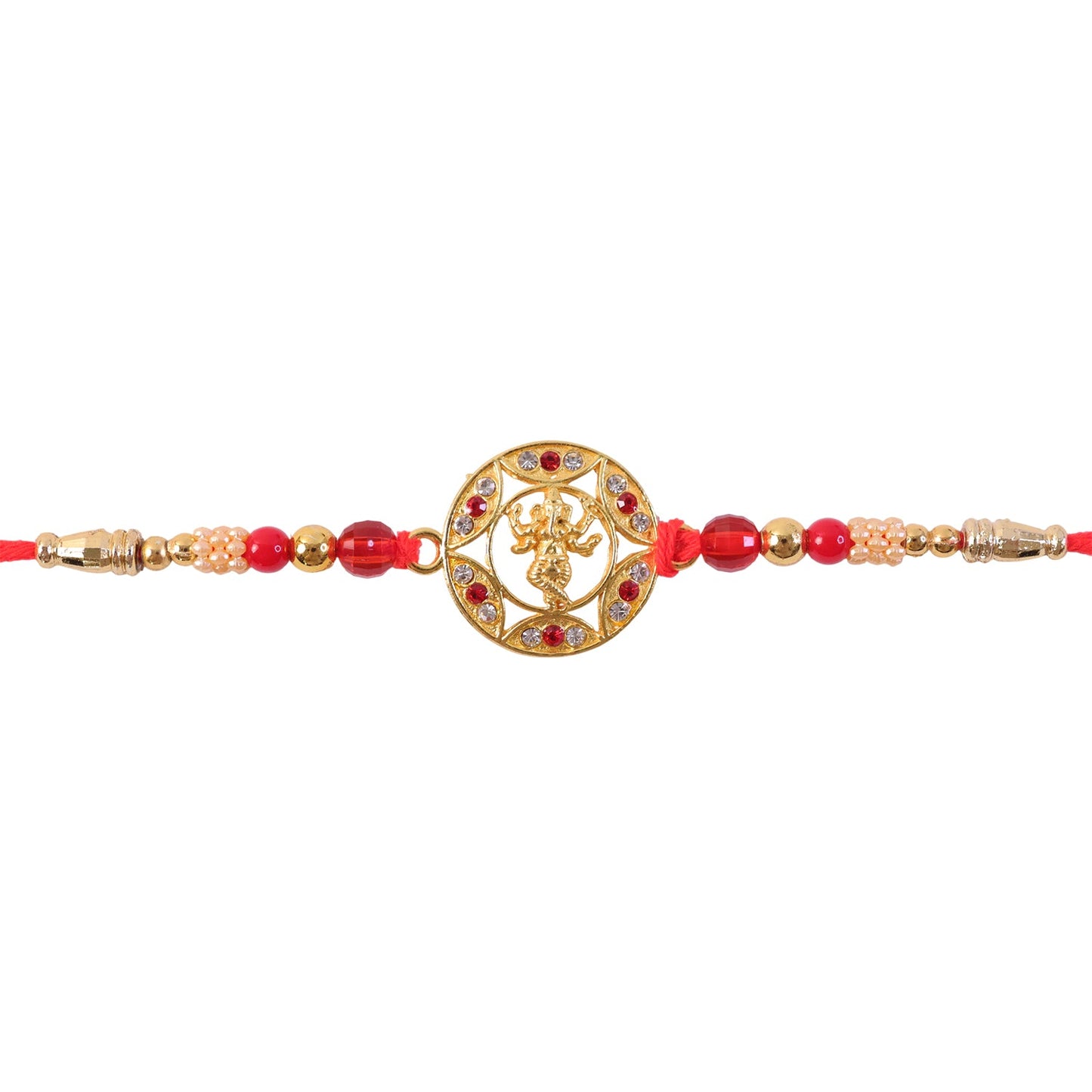 Ganesha Motif Round Designer Rakhi with Stone Beaded Festive Detail Pattern