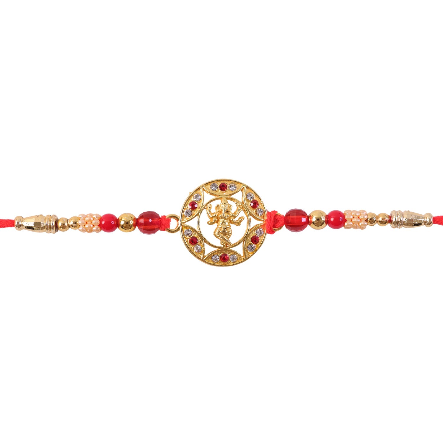 Ganesha Motif Round Designer Rakhi with Stone Beaded Festive Detail Pattern
