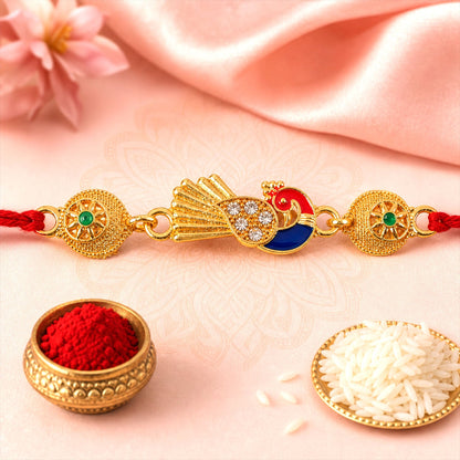 Peacock Charm Designer Rakhi with Stone Beaded Traditional Detail