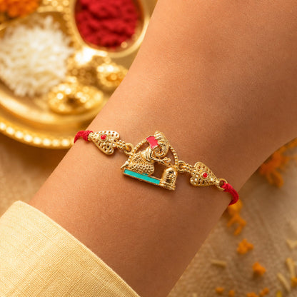Golden Ganesh Shivling Idol Filigree Enamel Stone Traditional Rakhi