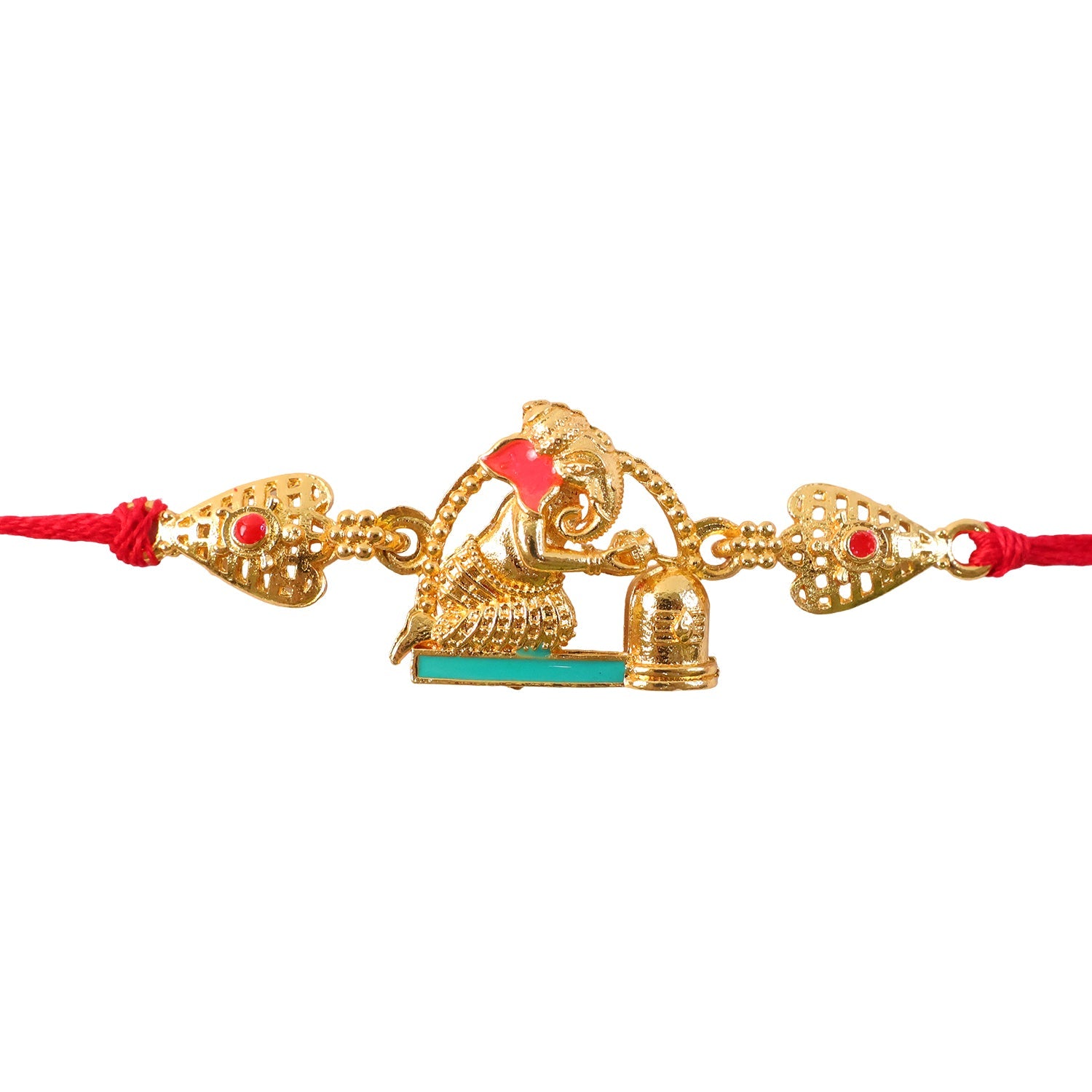 Golden Ganesh Shivling Idol Filigree Enamel Stone Traditional Rakhi