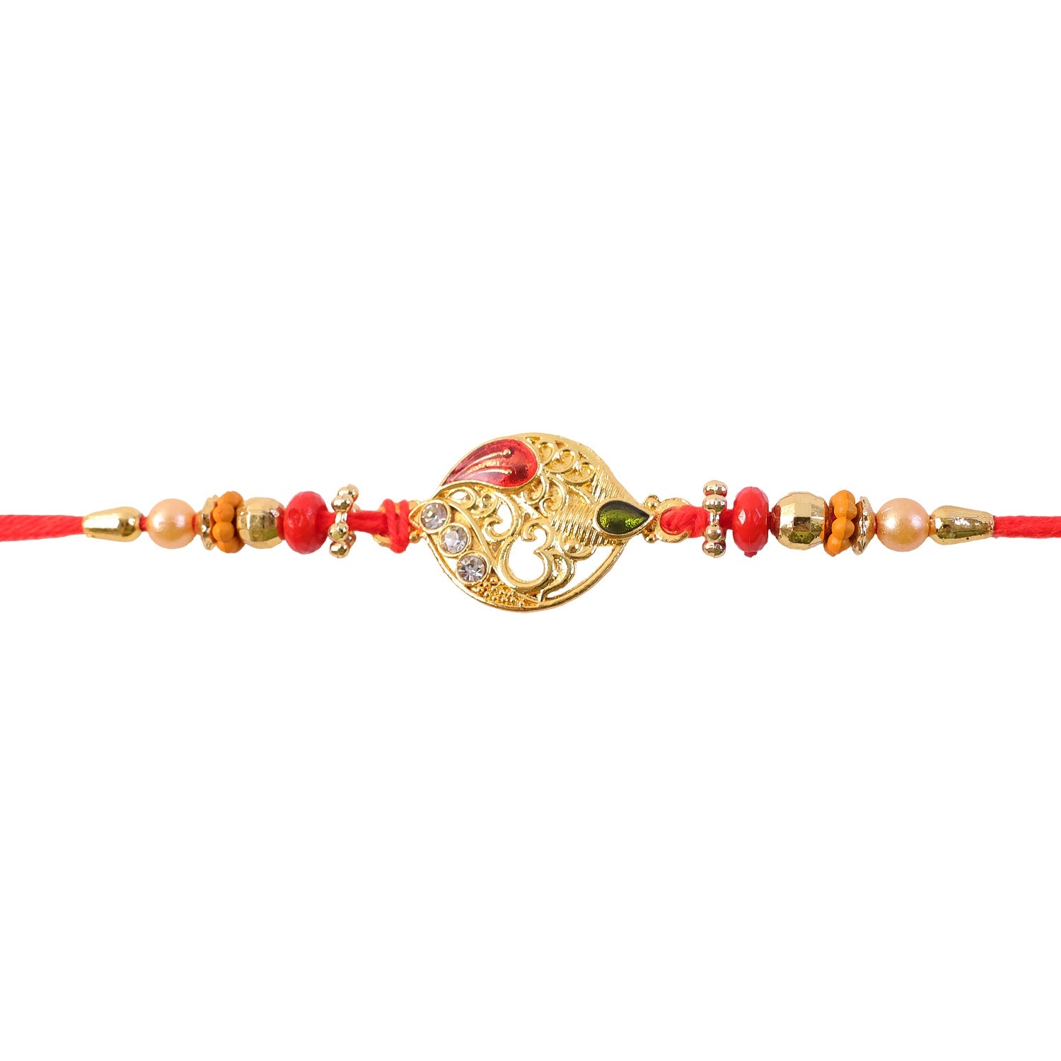 Leaf Om Om Designer Rakhi with Pearl Beaded Festive Detail Pattern