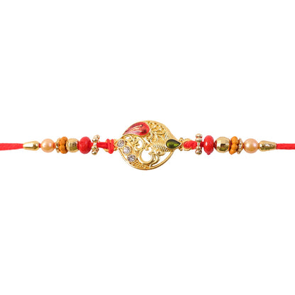 Leaf Om Om Designer Rakhi with Pearl Beaded Festive Detail Pattern