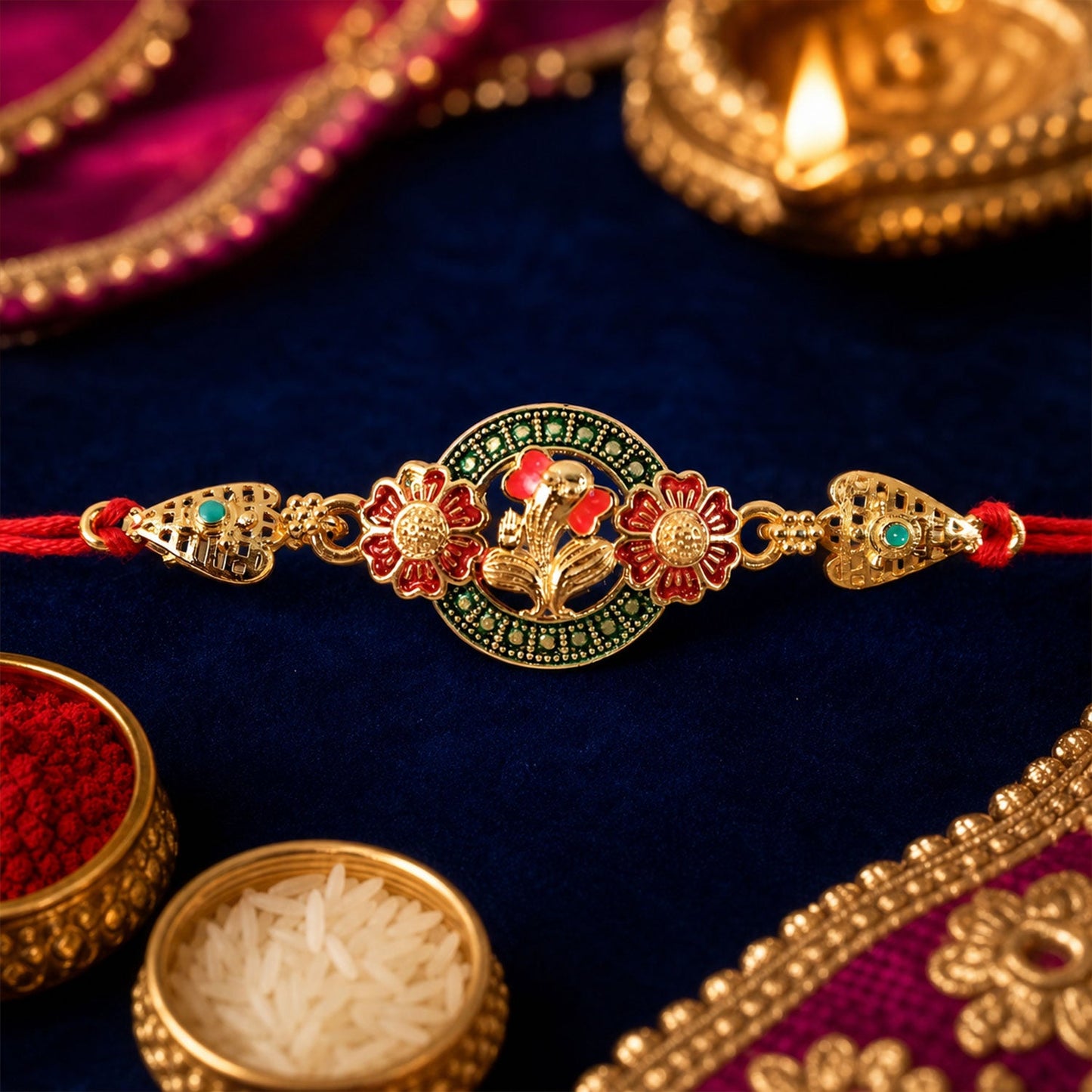 Ganesha Floral Designer Rakhi with Beaded Traditional Detailing