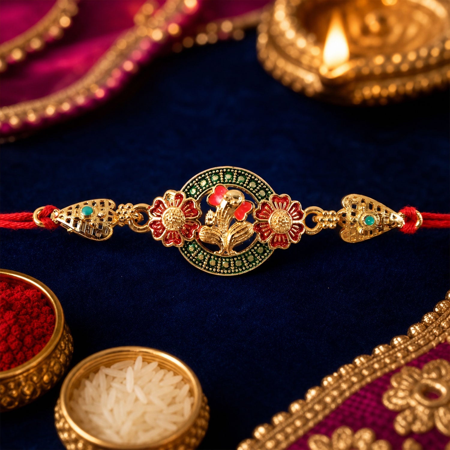 Ganesha Floral Designer Rakhi with Beaded Traditional Detailing
