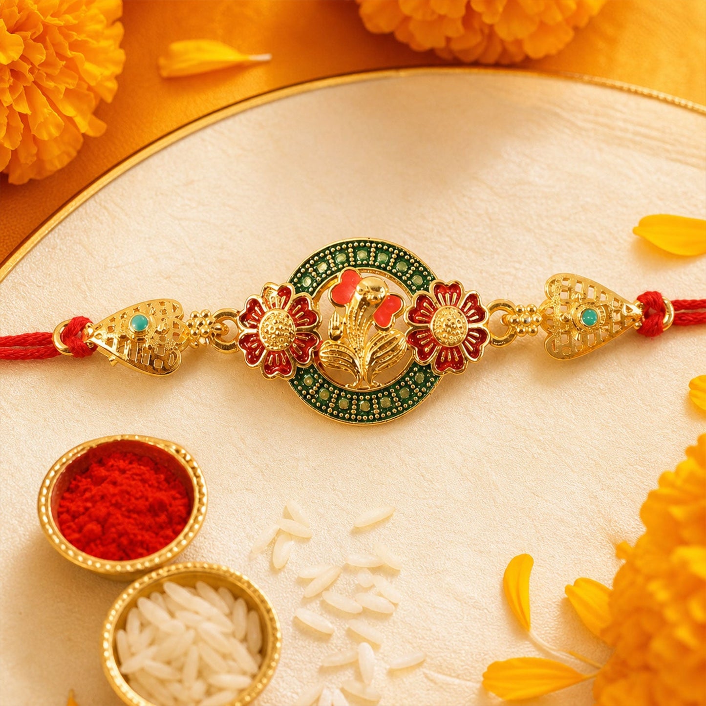 Ganesha Floral Designer Rakhi with Beaded Traditional Detailing