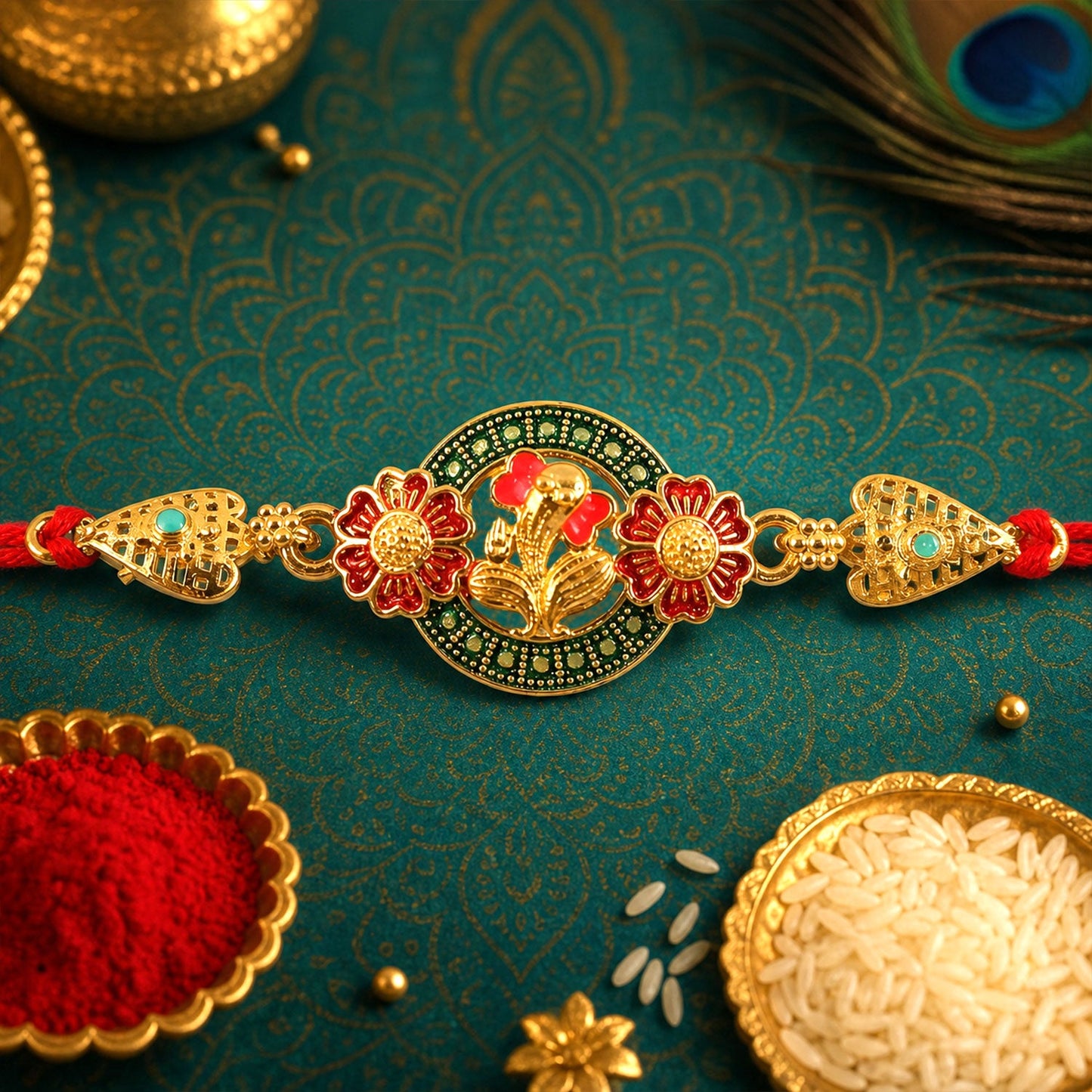 Ganesha Floral Designer Rakhi with Beaded Traditional Detailing