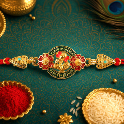 Ganesha Floral Designer Rakhi with Beaded Traditional Detailing