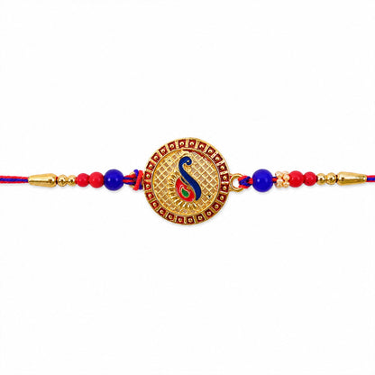 Peacock Paisley Stone Designer Rakhi with Beaded Traditional Detailing