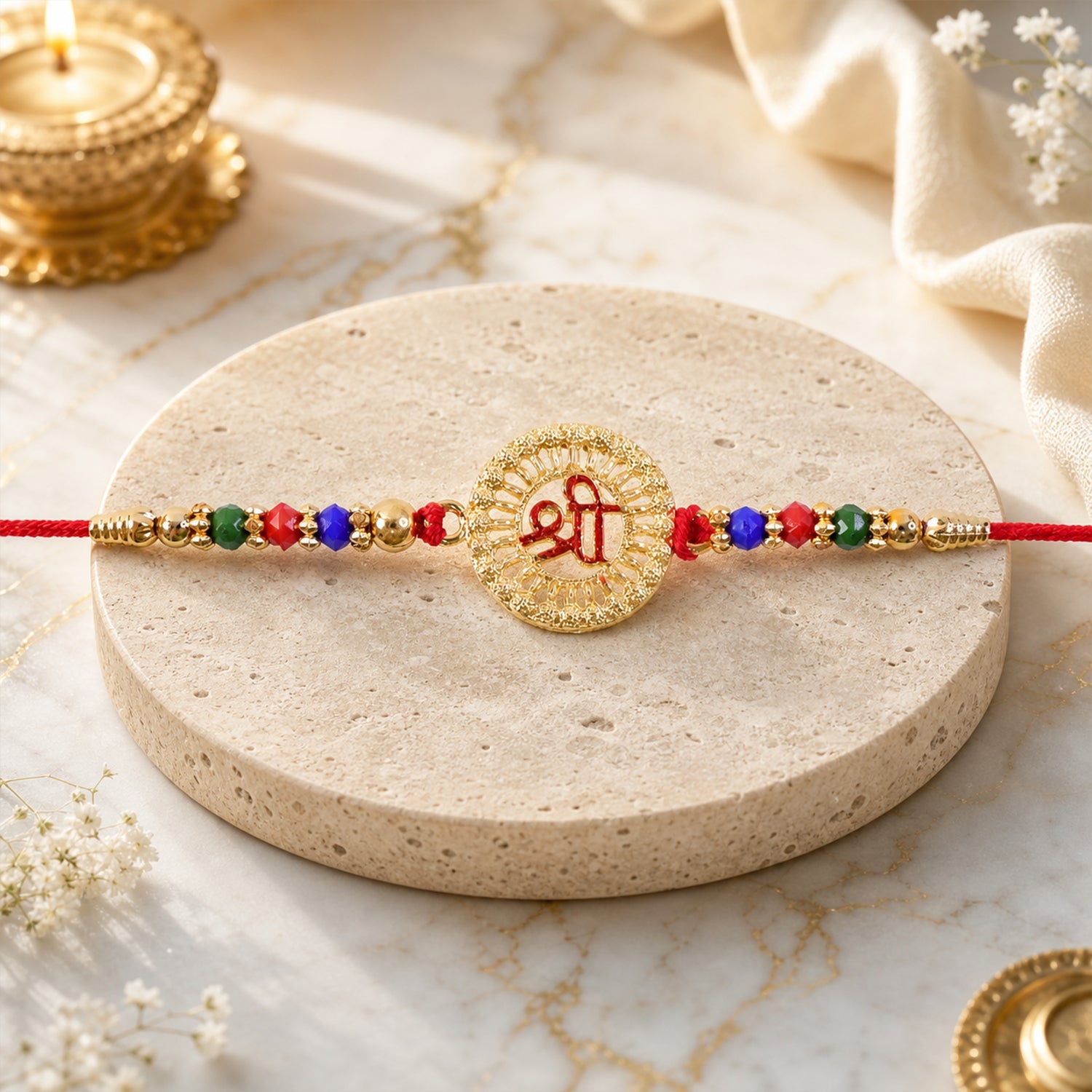 Shree Motif Designer Rakhi with Beaded Traditional Festive Work