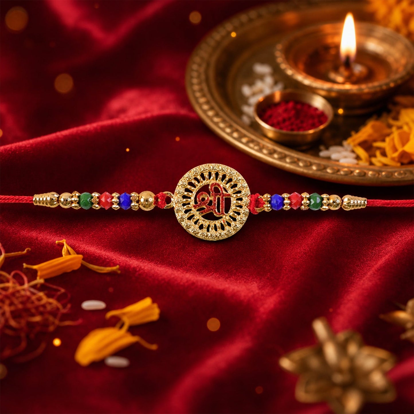 Shree Motif Designer Rakhi with Beaded Traditional Festive Work
