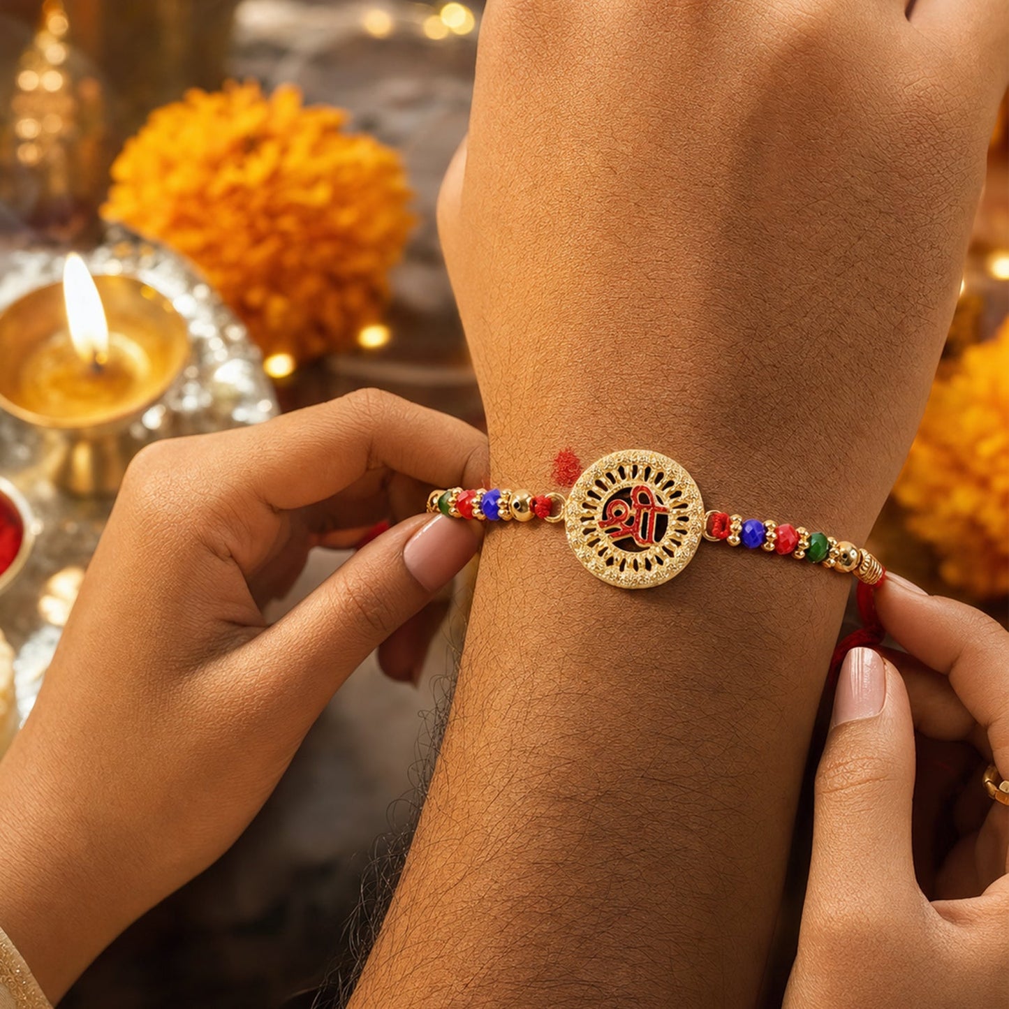 Shree Motif Designer Rakhi with Beaded Traditional Festive Work