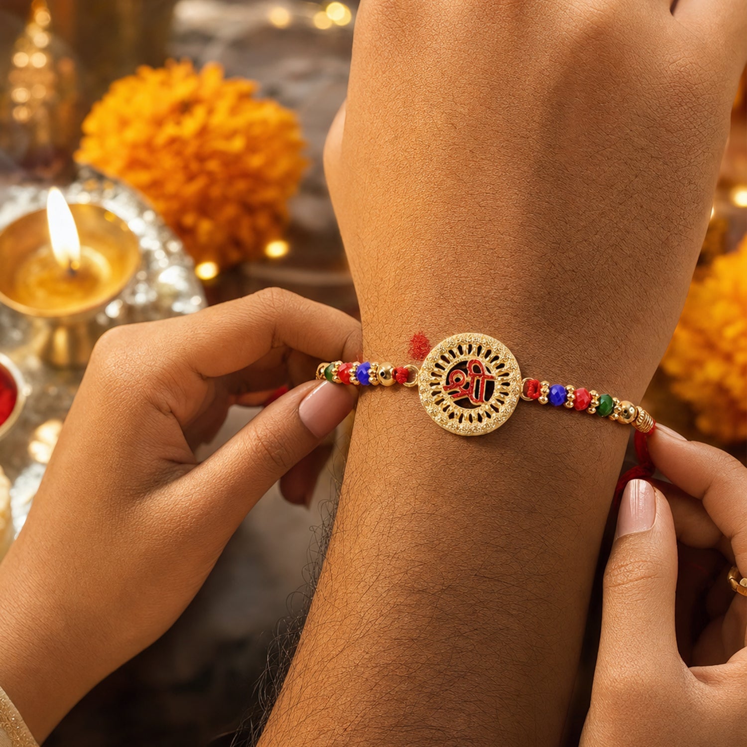 Shree Motif Designer Rakhi with Beaded Traditional Festive Work