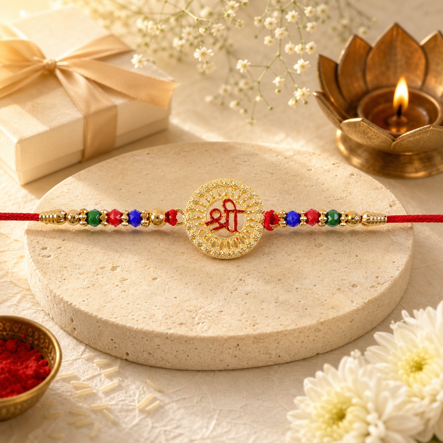 Shree Motif Designer Rakhi with Beaded Traditional Festive Work