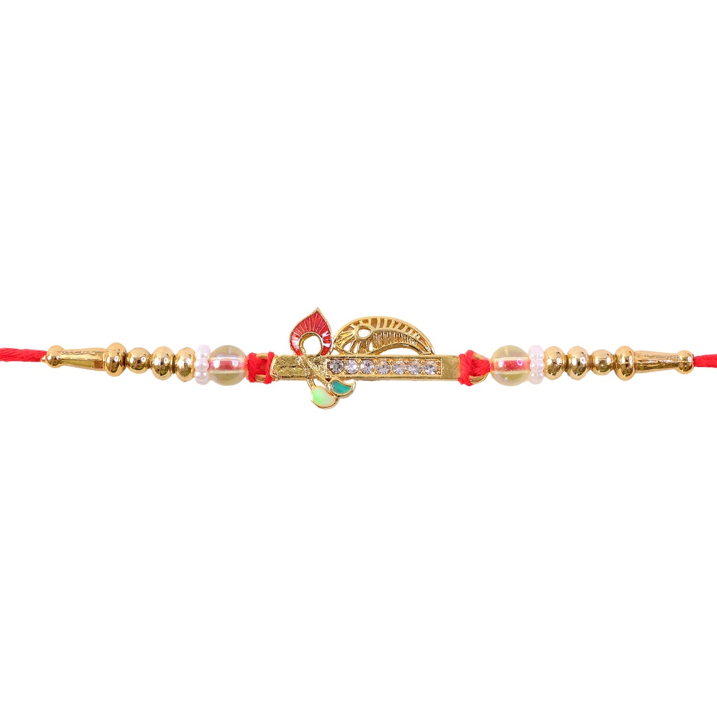 Peacock Leaf Kundan Beaded Elegant Designer Rakhi for Brother