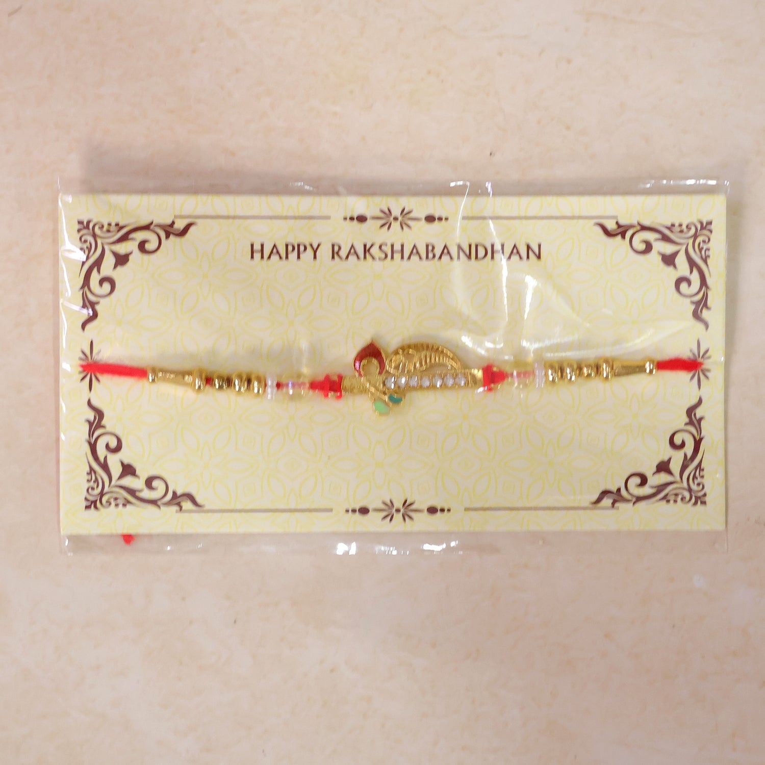 Peacock Leaf Kundan Beaded Elegant Designer Rakhi for Brother