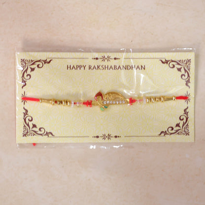 Peacock Leaf Kundan Beaded Elegant Designer Rakhi for Brother