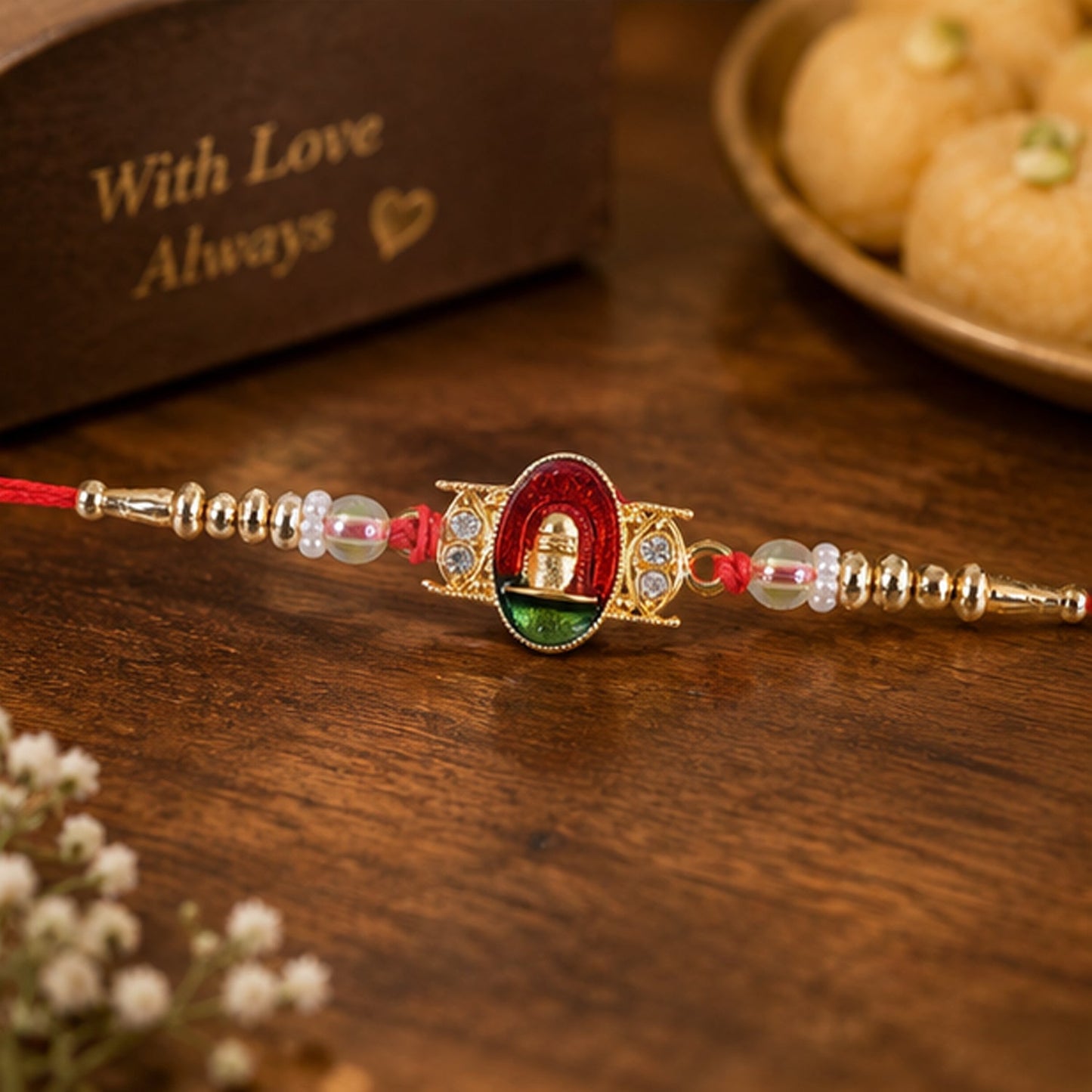 Shivling Motif Pearl Beaded Puja Style for Auspicious Traditional Rakhi