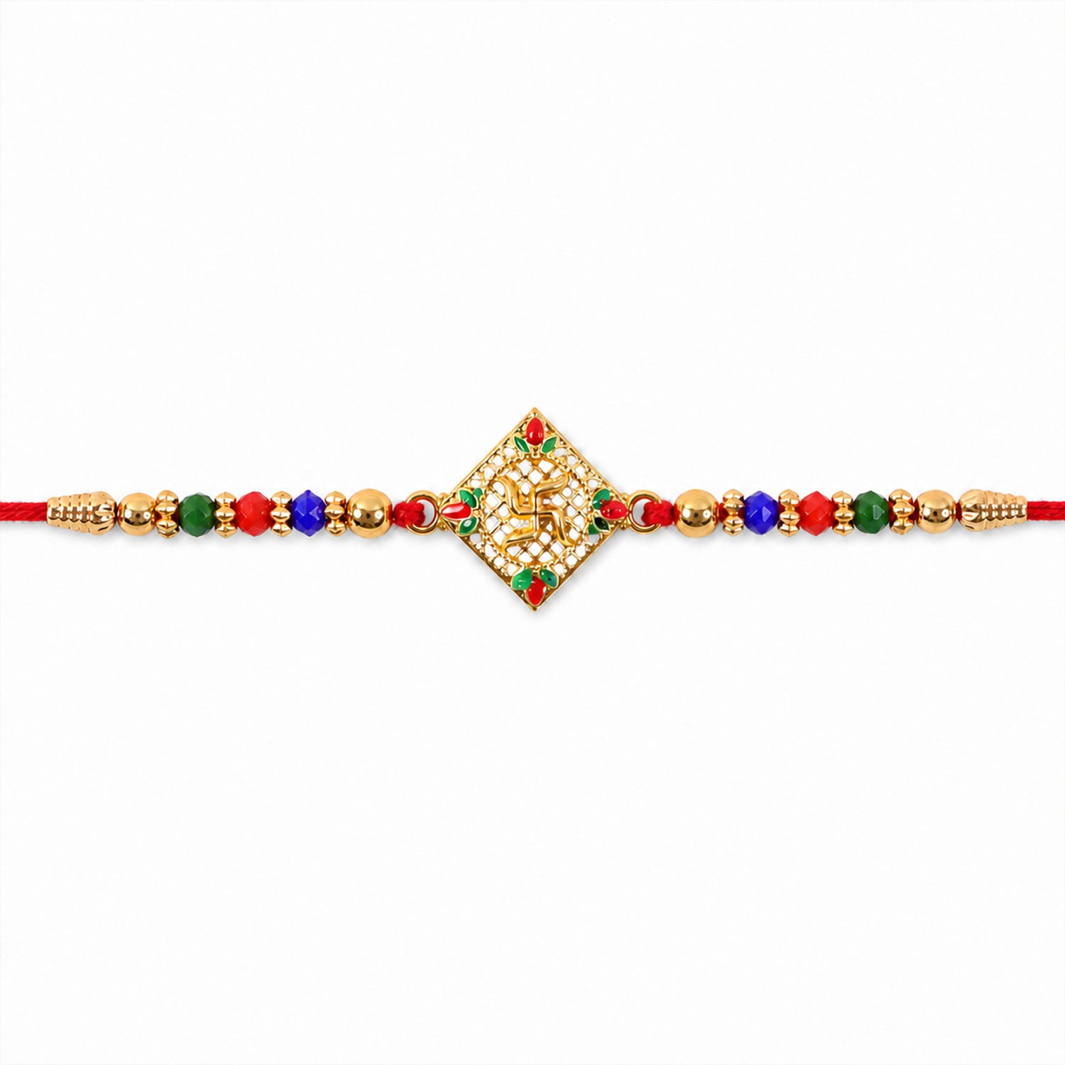 Swastik Motif Beaded Rakhi Traditional Pattern Raksha Bandhan Gift