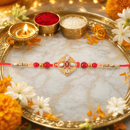 Floral Diamond Kundan Beaded Classic Stone Work Designer Rakhi