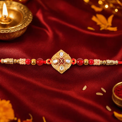 Floral Diamond Kundan Beaded Classic Stone Work Designer Rakhi