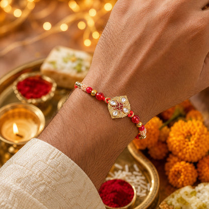 Floral Diamond Kundan Beaded Classic Stone Work Designer Rakhi