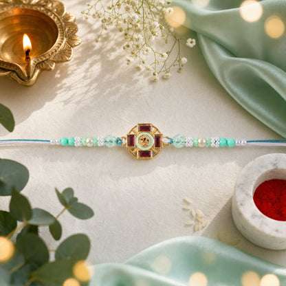Round Om Stone Pearl Beaded Elegant Classic Styling Brother Rakhi
