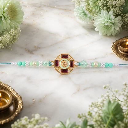 Round Om Stone Pearl Beaded Elegant Classic Styling Brother Rakhi