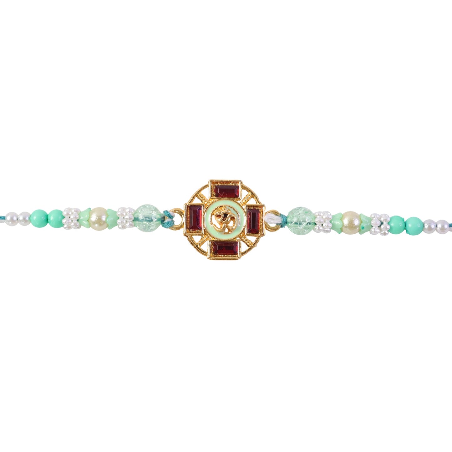 Round Om Stone Pearl Beaded Elegant Classic Styling Brother Rakhi