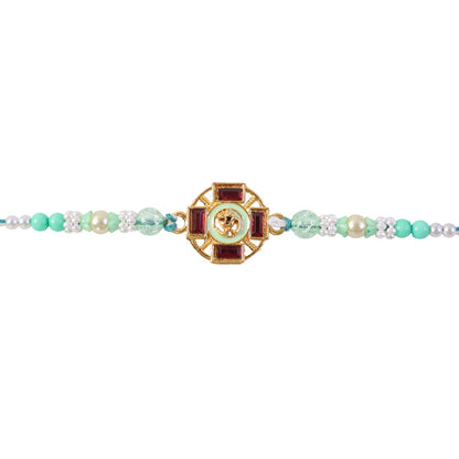 Round Om Stone Pearl Beaded Elegant Classic Styling Brother Rakhi