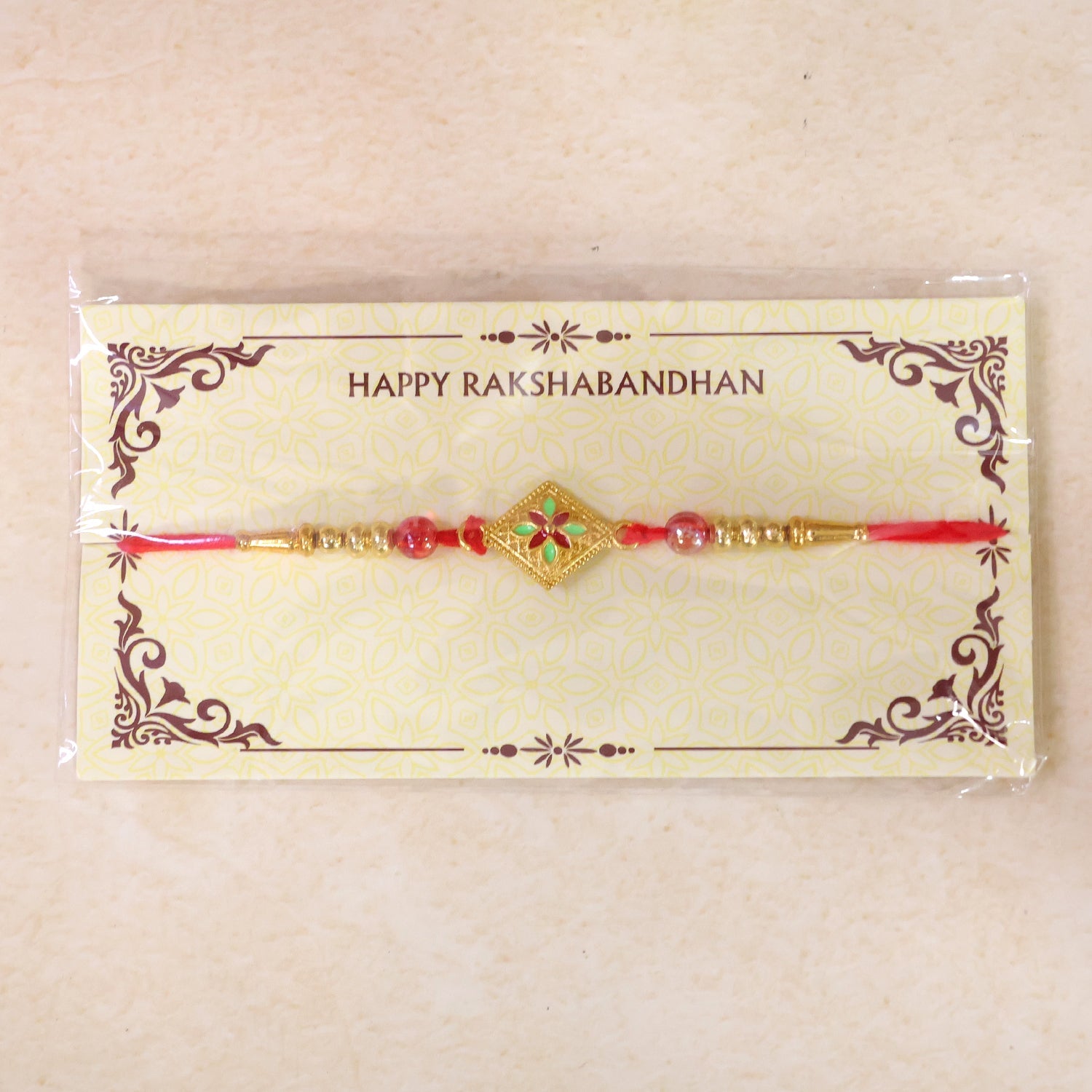 Square Floral Kundan Beaded Celebration Designer Rakhi for Brother
