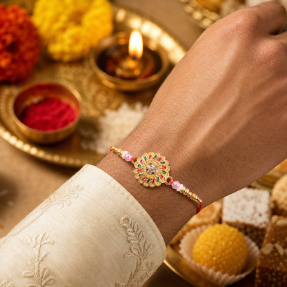 Round Floral Stone Beaded Rakhi Ornamental Raksha Bandhan Gift