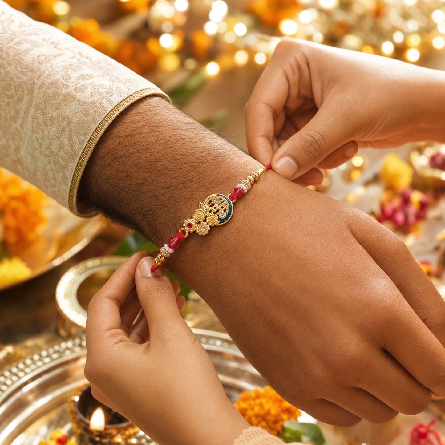 Elegant Golden Finish Designer Rakhi for Raksha Bandhan