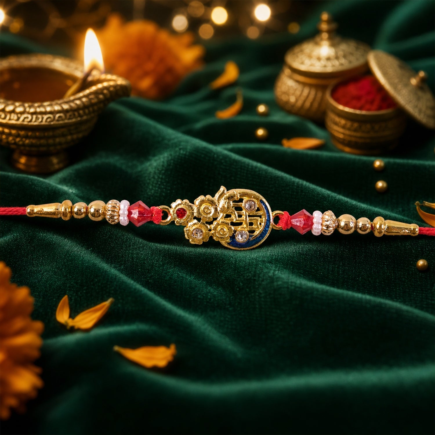 Elegant Golden Finish Designer Rakhi for Raksha Bandhan