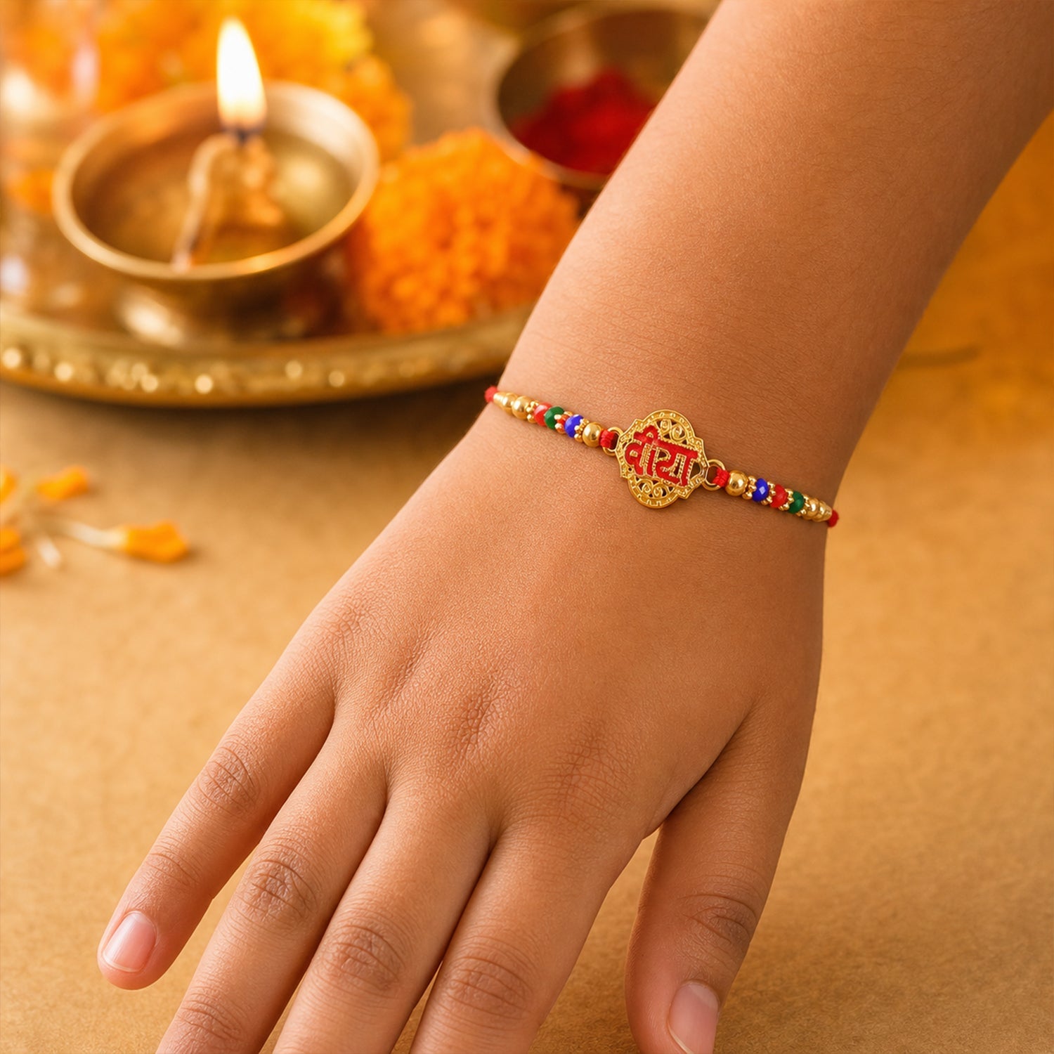 Veera Text Beaded Celebration Pattern with Stones Designer Rakhi