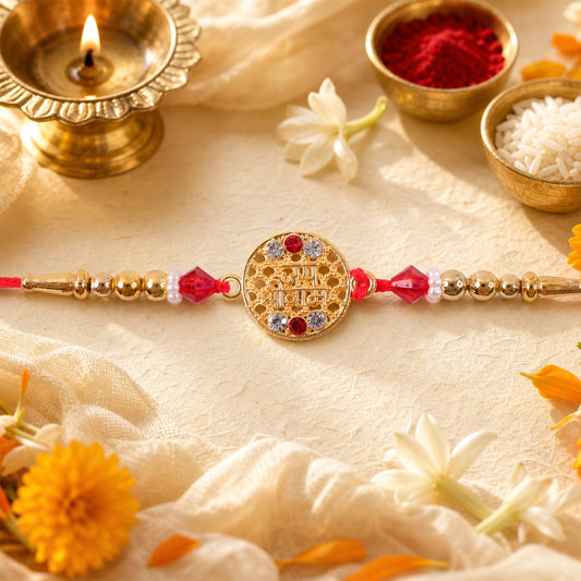 Jay Shree Ram Motif Stone Pearl Beaded Classic Kundan Designer Rakhi for Brother