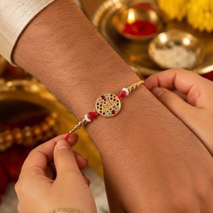 Jay Shree Ram Motif Stone Pearl Beaded Classic Kundan Designer Rakhi for Brother