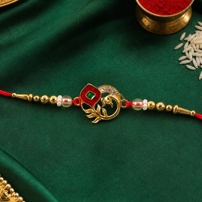 Peacock Pearl Beaded Sacred Kundan Pattern Traditional Rakhi