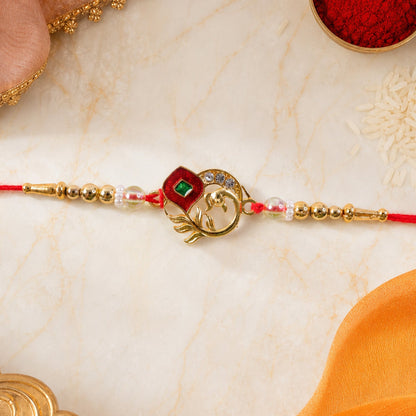 Peacock Pearl Beaded Sacred Kundan Pattern Traditional Rakhi