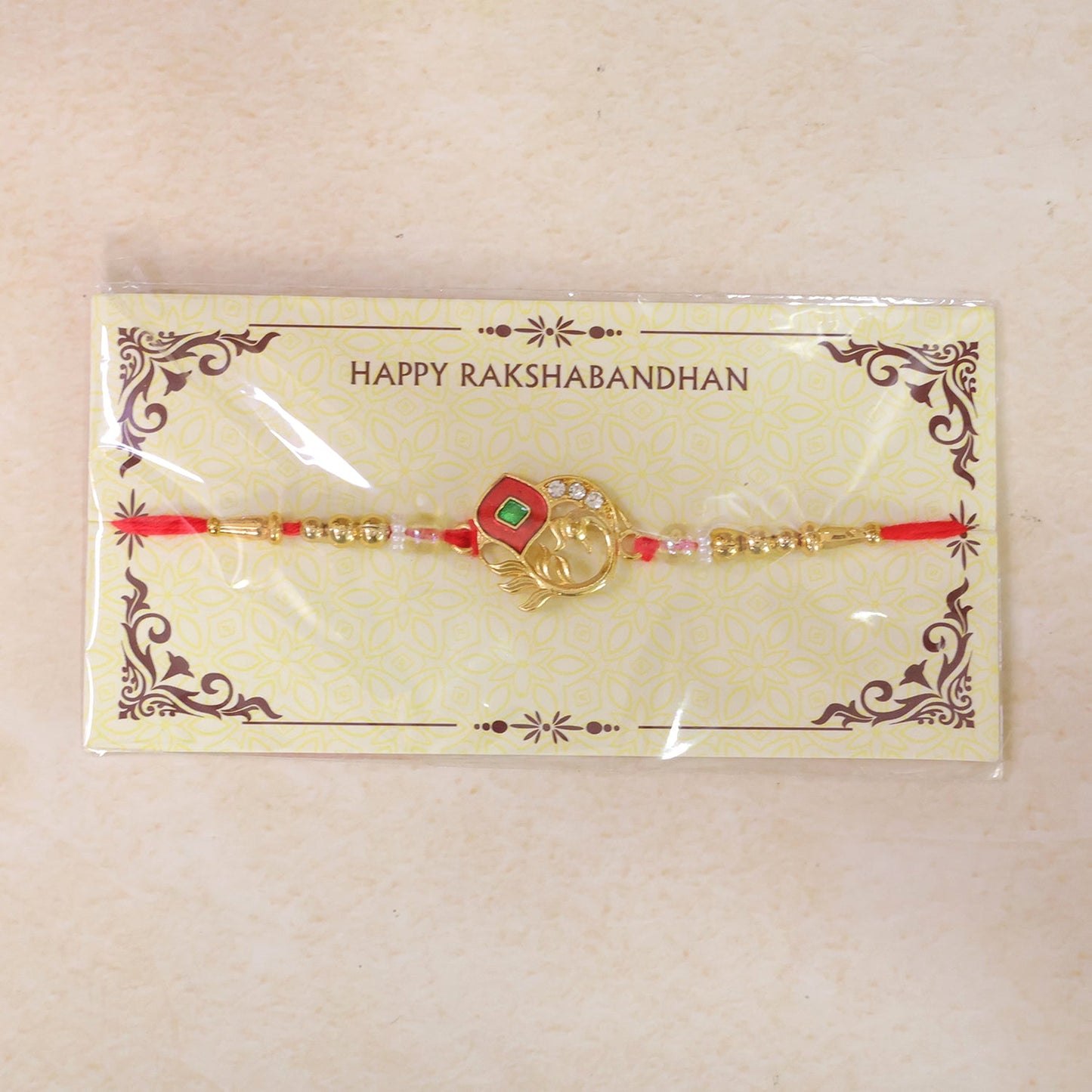 Peacock Pearl Beaded Sacred Kundan Pattern Traditional Rakhi