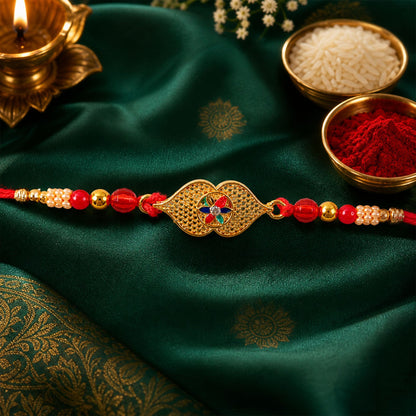 Leaf Floral Stone Beaded Designer Rakhi Heritage Raksha Bandhan Gift