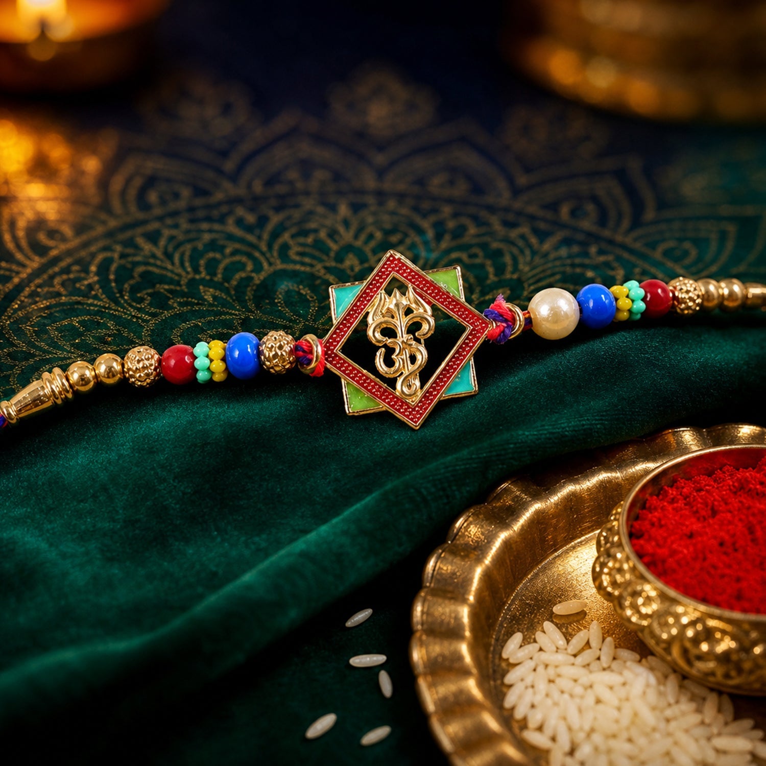 Premium Om Symbol and Trishul Rakhi for Brother